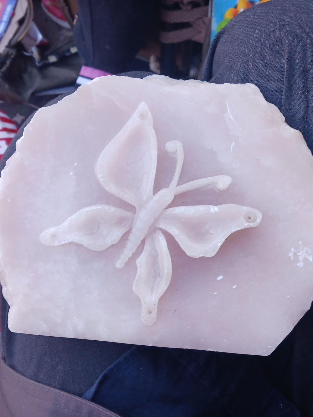 Vintage 1991 Hand-Carved Rose Calcite Butterfly Sculpture – Signed by2019  Haren